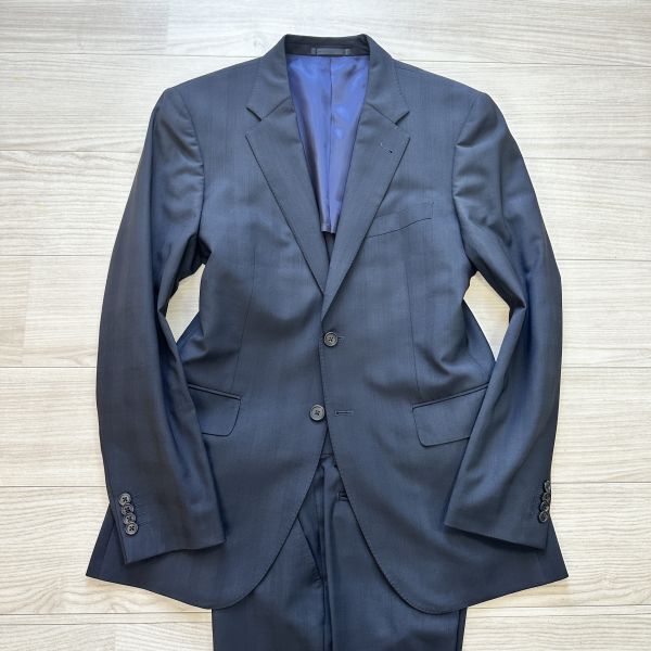【Paul Smith】 ポールスミス イタリア生地ルイジボット Lサイズ ダークネイビー 紺 チェック柄 スーツ メンズ ビジネス セットアップ_画像3