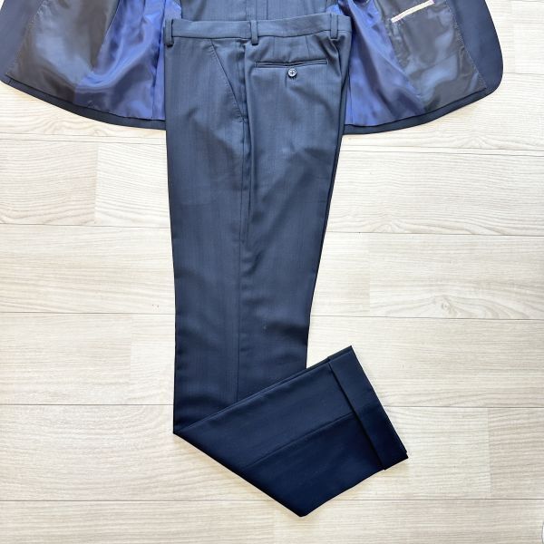 【Paul Smith】 ポールスミス イタリア生地ルイジボット Lサイズ ダークネイビー 紺 チェック柄 スーツ メンズ ビジネス セットアップ_画像9