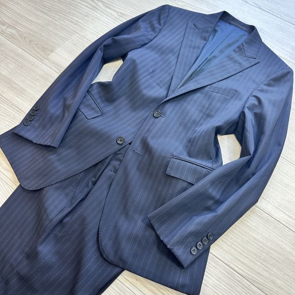 BURBERRY バーバリーブラックレーベル タスマニアウール 40R(Lサイズ程度) セットアップ ネイビー 紺 ストライプ メンズ スーツ 2B 総裏_画像5