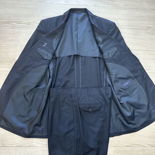 希少XL~XXL相当【BURBERRY LONDON】 バーバリー ロンドン AB7 大きいサイズ ネイビー 紺 ストライプ スーツ セットアップ ウール メンズ_画像2