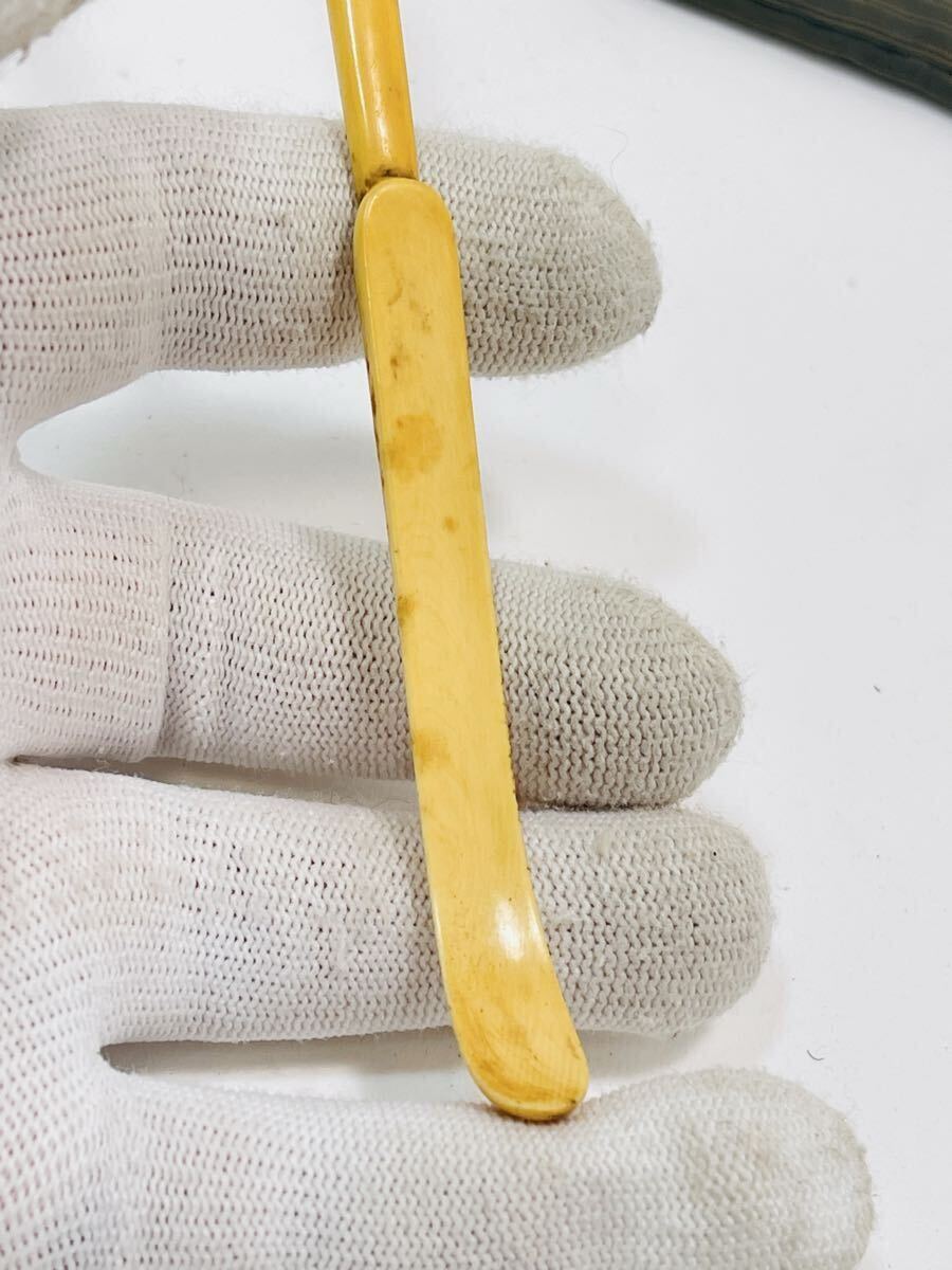 B213】象牙風 茶杓 アイボリー 天然素材 白材芯料 高級品 茶道具