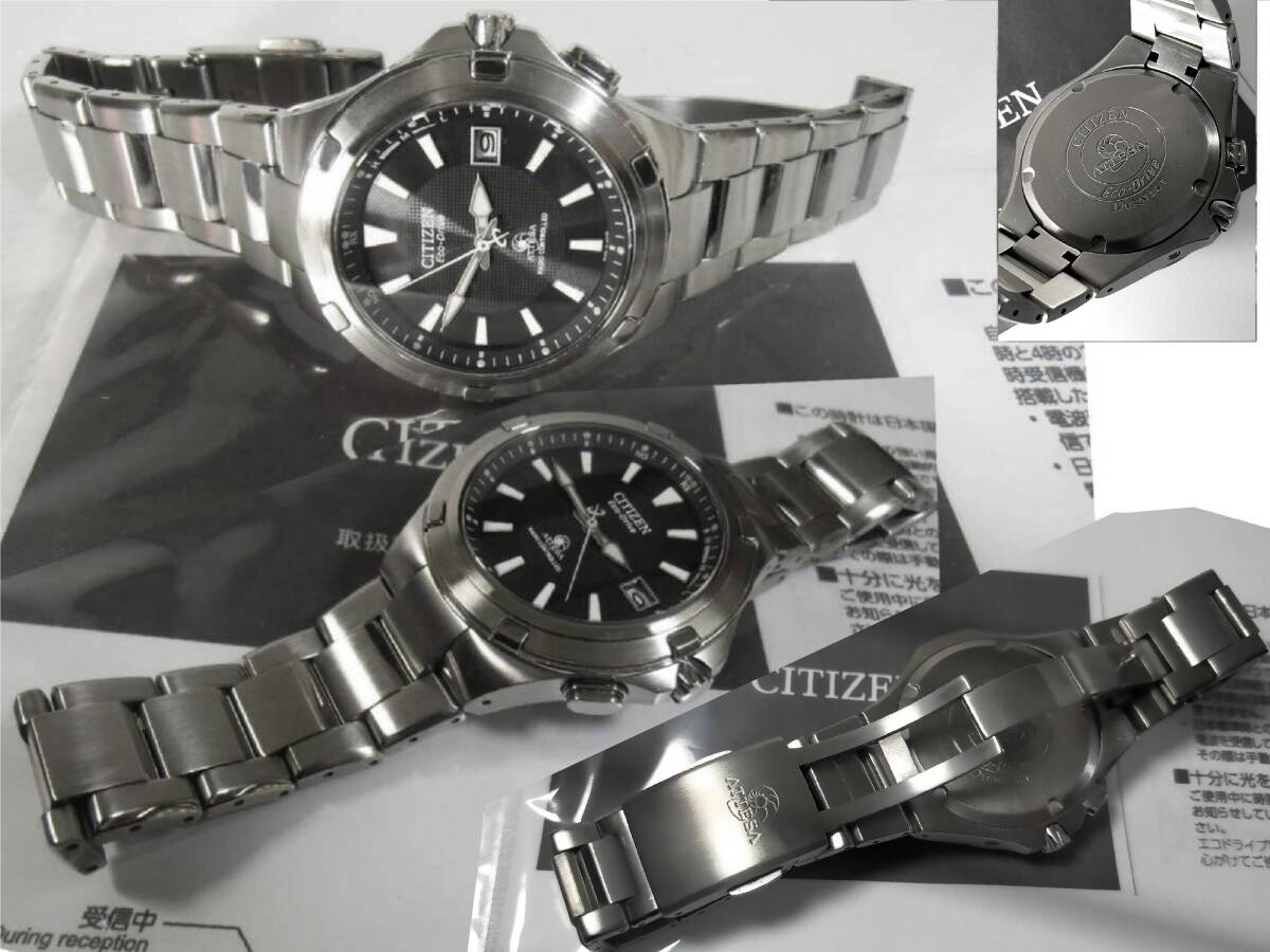 【希少★超美品★】シチズン アテッサ エコドライブ電波時計 ATD53-2601 定価77,000円 チタン 文字盤 ブラック メンズ_画像2