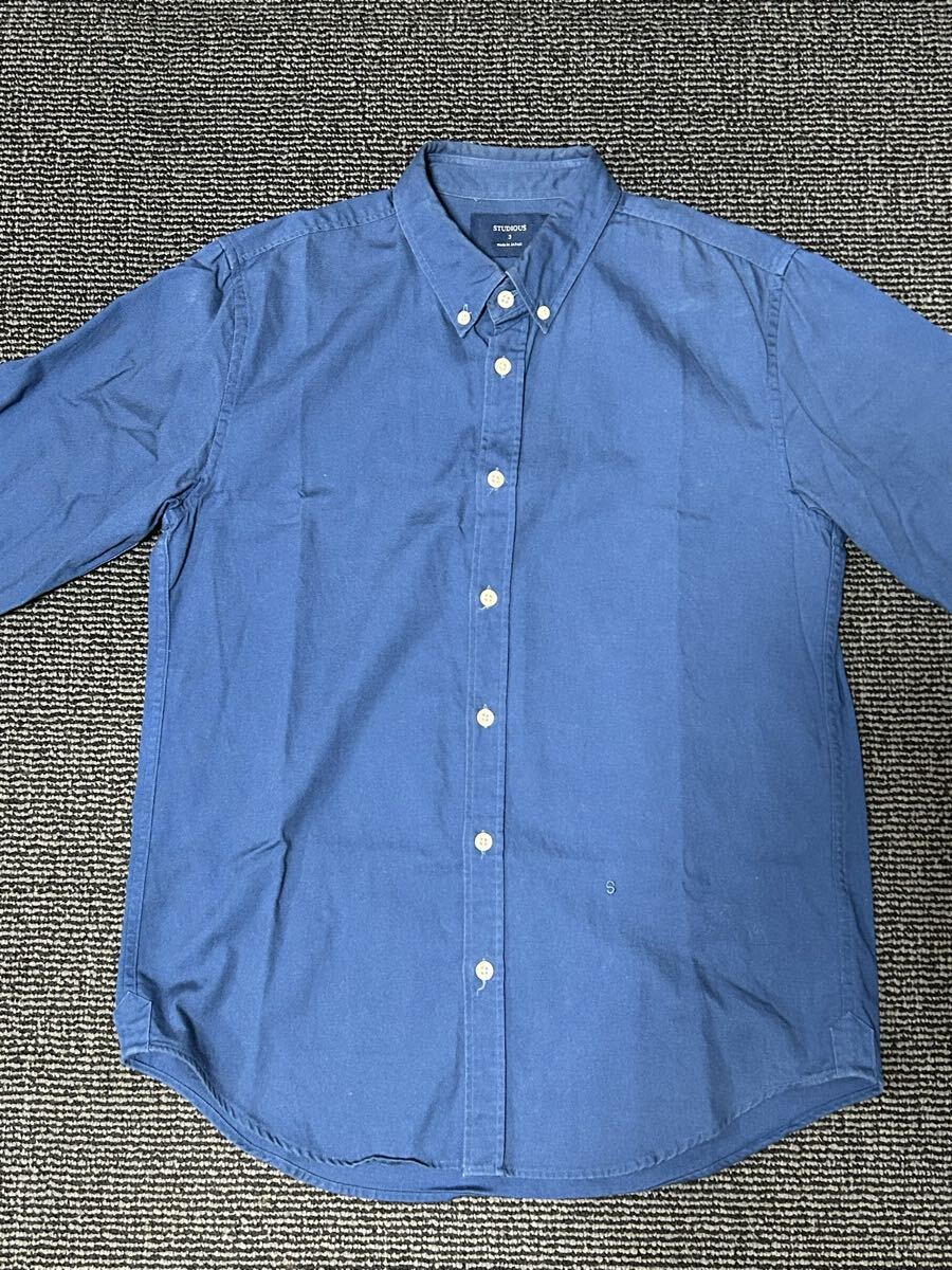 STUDIOUS ステュディオス 長袖 シャツ ボタンダウンシャツ ブルー サイズ3 日本製 美品_画像2