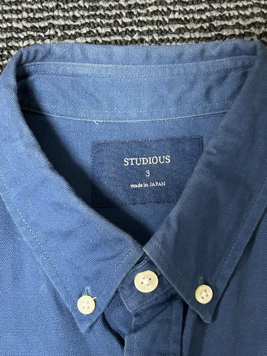 STUDIOUS ステュディオス 長袖 シャツ ボタンダウンシャツ ブルー サイズ3 日本製 美品_画像4