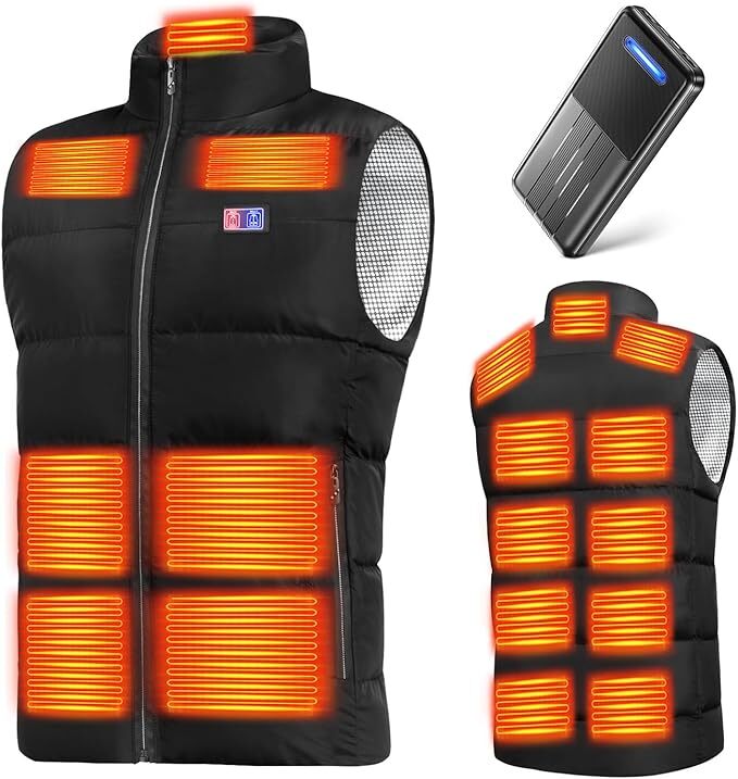 電熱ベスト 40800mAh大容量バッテリー付き 17箇所発熱 加熱ベスト 前後独立スイッチ 3段階温度調節 ヒートジャケット 黒 Lサイズ_画像1
