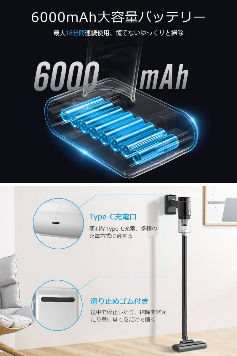 掃除機 コードレス 15000pa超強力吸引&0.6kg超軽量 スティッククリーナー ハンディクリーナー 2way コードレス掃除機 35分連続稼働_画像7