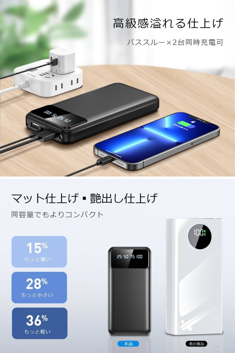 モバイルバッテリー 大容量 40000mAh 急速充電 スマホ充電器 LCD残量表示 2台同時充電 最大2.1A出力 携帯充電器 LEDライト付き _画像5