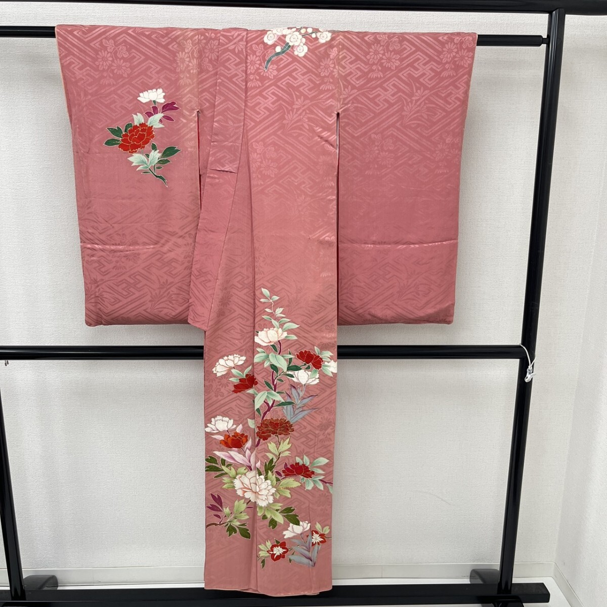 【楓】アンティーク付け下げ 二尺袖 正絹 一つ紋 時代感 風合い良い花 袷 着物 卒業 KK-738_画像7