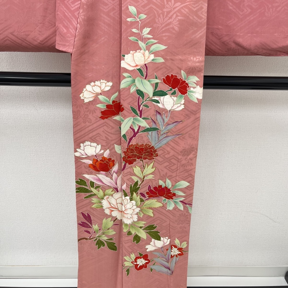 【楓】アンティーク付け下げ 二尺袖 正絹 一つ紋 時代感 風合い良い花 袷 着物 卒業 KK-738_画像8