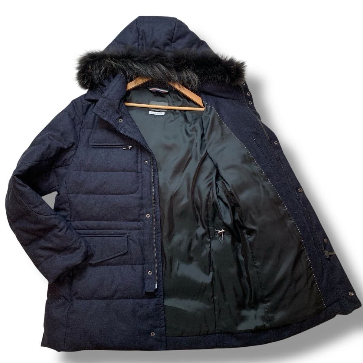 【極美品/XL相当】allegri アレグリ ダウンジャケット【ダウン90%フェザー10%】肉厚 ウール ファー付き メンズ アウター ネイビー 50_画像1