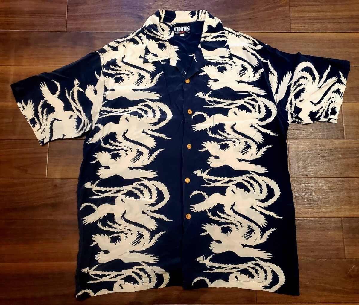 CROWS×H.T アロハシャツLダークネイビー フェニックス柄 レーヨン 日本製 美品_画像1