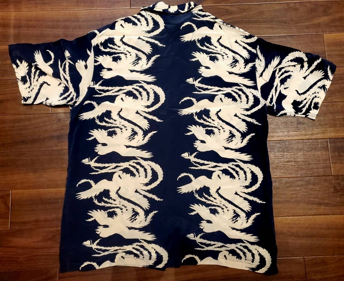CROWS×H.T アロハシャツLダークネイビー フェニックス柄 レーヨン 日本製 美品_画像2