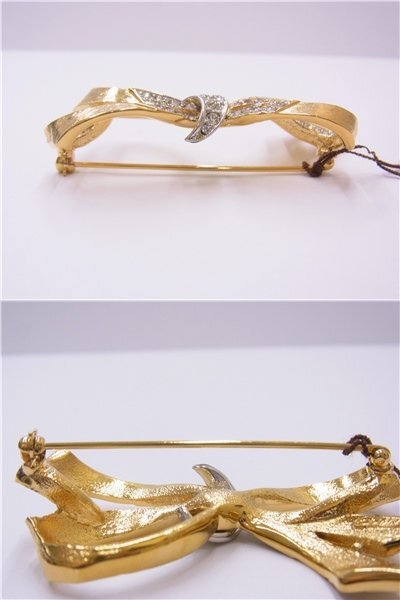 ◎ D'ORLAN ◎ ドーラン ブローチ リボン ゴールドカラー×シルバーカラー コンビ ラインストーン 約14.8g タグつき ◎美品_画像7