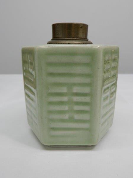 錫口茶入 青磁 煎茶道具 1002X1G