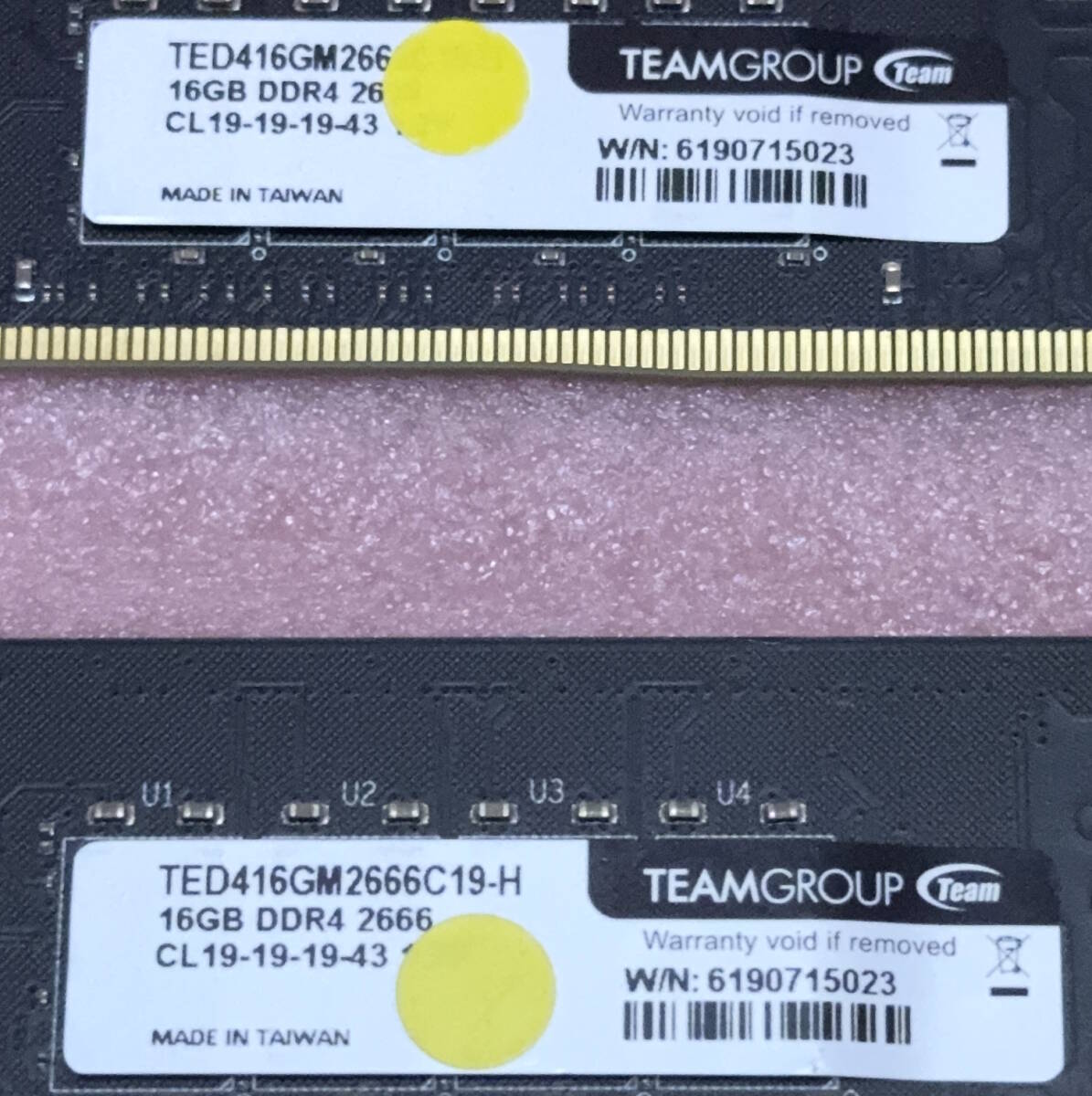 ◎Team TED416GM2666C19-H 2枚セット - PC4-21300/DDR4-2666 SK hynixチップ 288Pin DDR4 UDIMM 32GB(16GB x2) 動作品_画像3