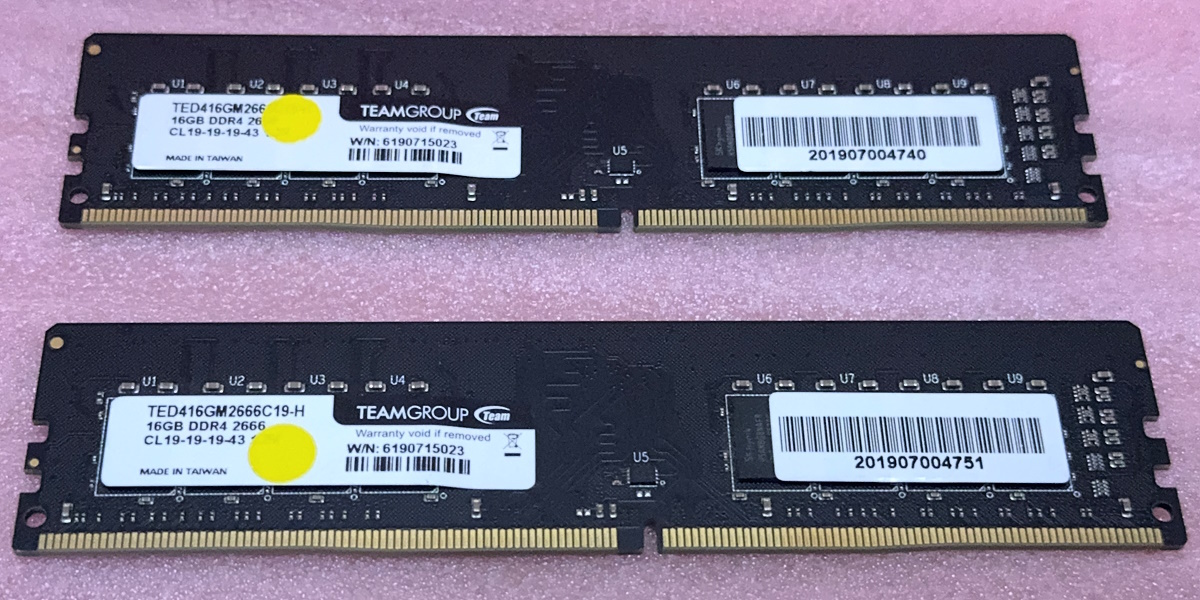 ◎Team TED416GM2666C19-H 2枚セット - PC4-21300/DDR4-2666 SK hynixチップ 288Pin DDR4 UDIMM 32GB(16GB x2) 動作品_画像1
