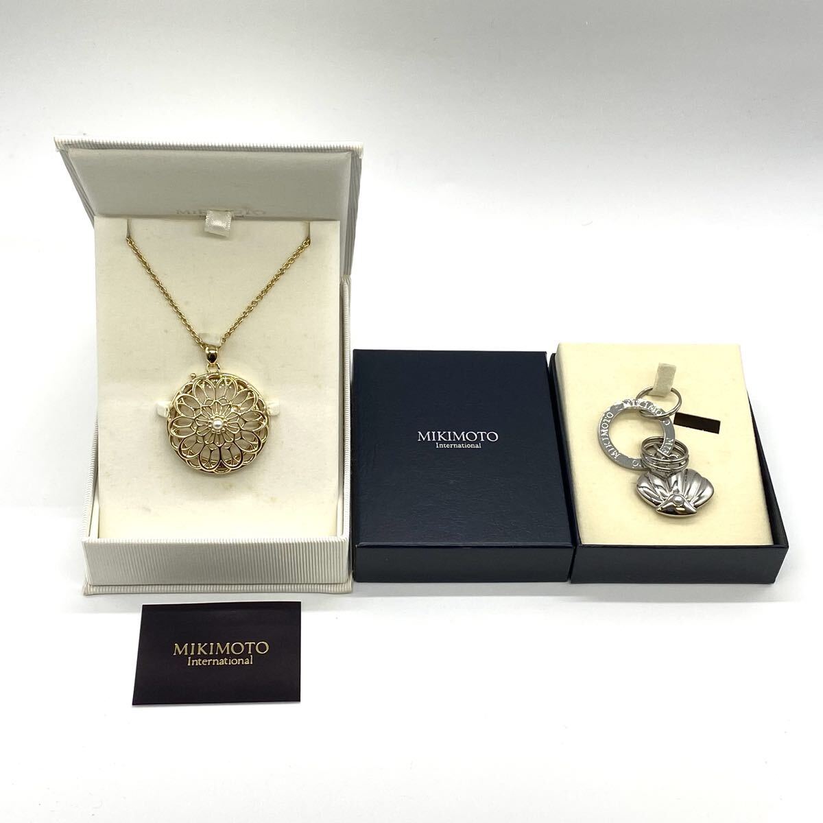 【9Y77】MIKIMOTO ベビーパール ペンダントルーペ キーリング シエル貝 全長 約80cm 重さ 約25.8g 約22.2g レディース アクセサリー_画像1