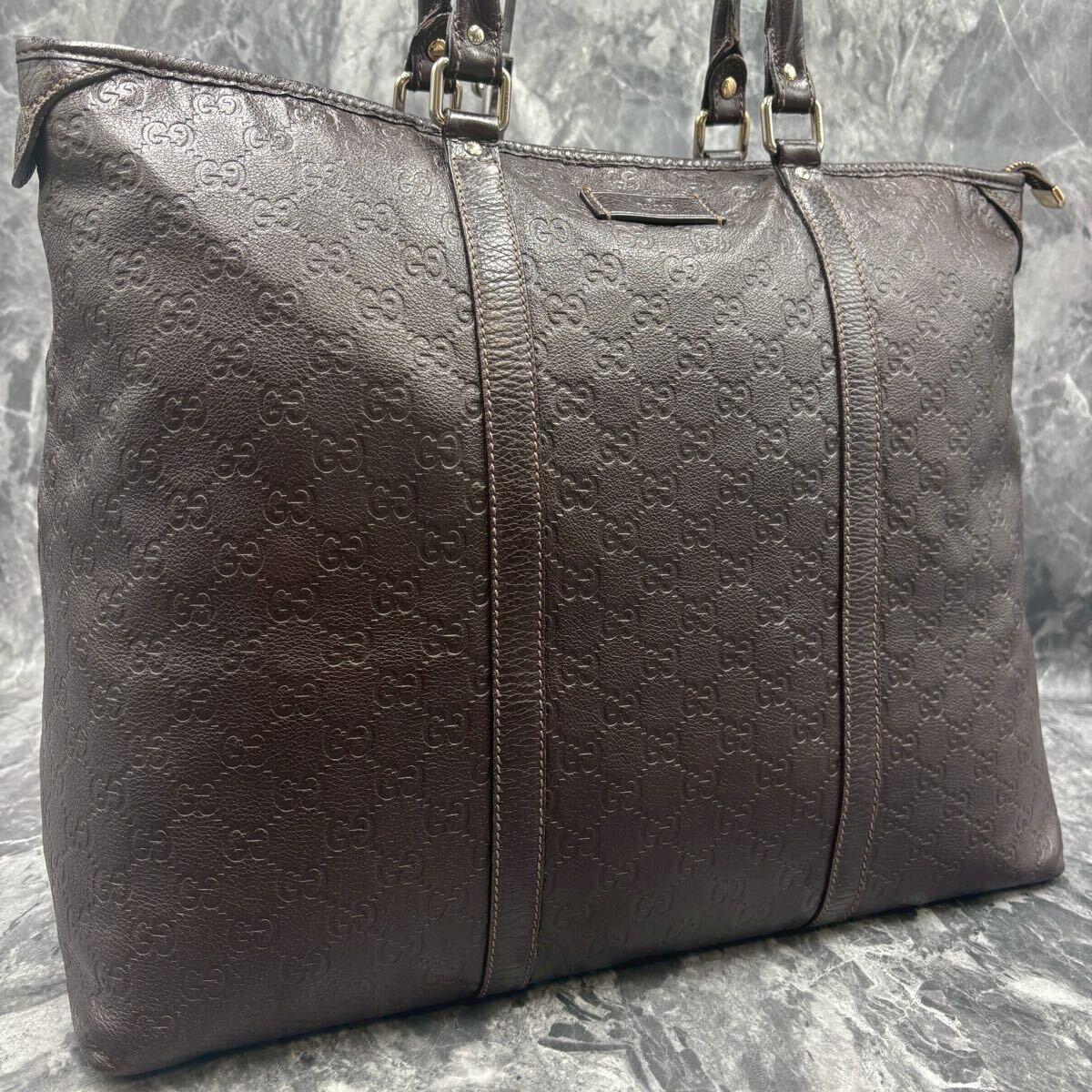 【極美品】 GUCCI グッチ シマ トートバッグ ビジネス　メンズ レザー 本革 A4 大容量 肩掛け ボストンバッグ エンボス 型押し　201482_画像1