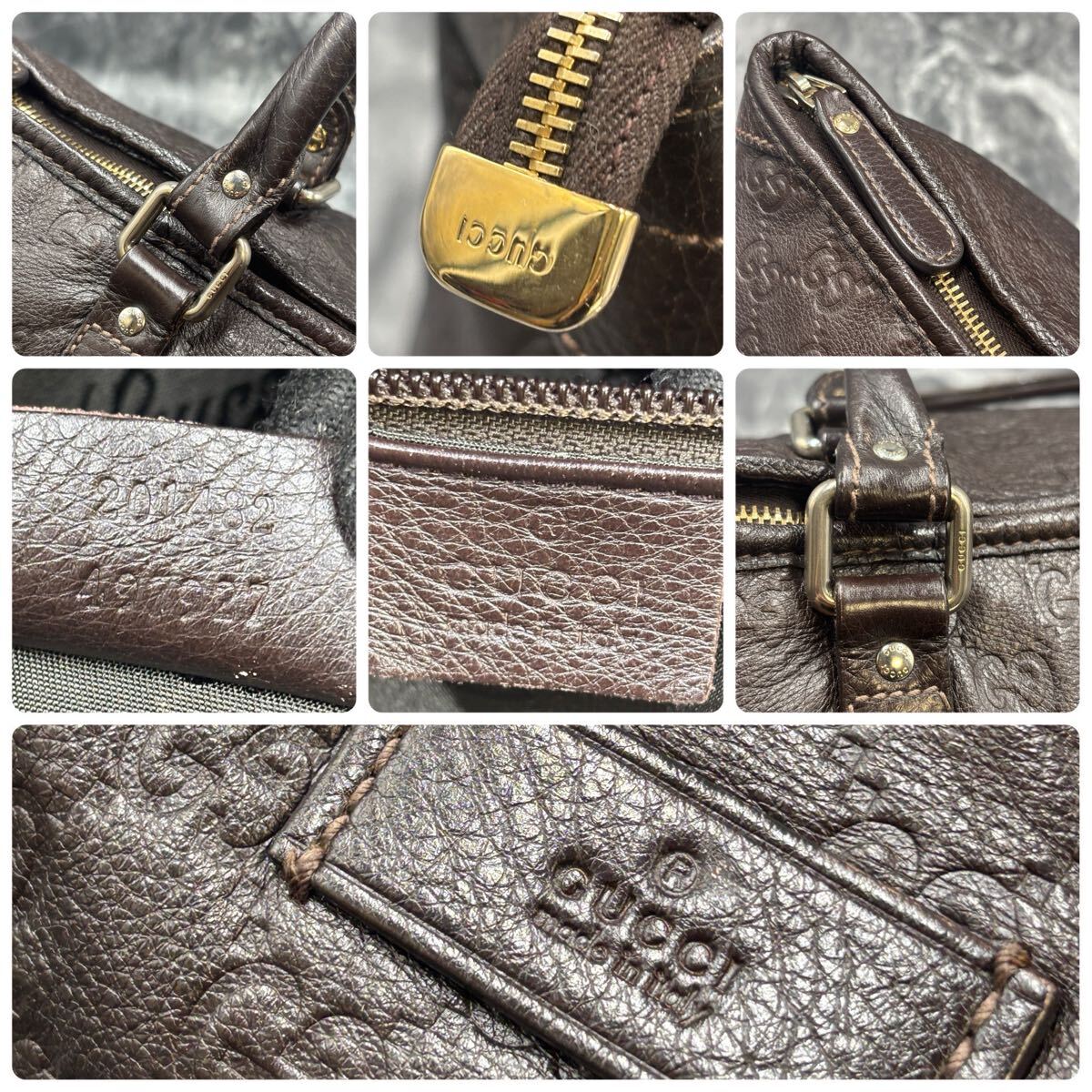 【極美品】 GUCCI グッチ シマ トートバッグ ビジネス　メンズ レザー 本革 A4 大容量 肩掛け ボストンバッグ エンボス 型押し　201482_画像10