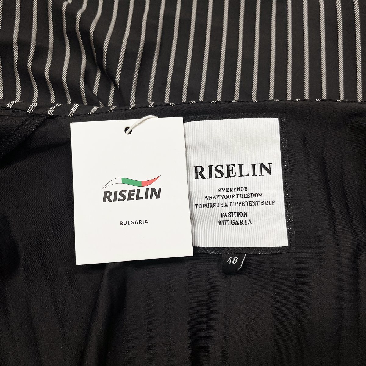 高級ヨーロッパ製※定価4万◆ブルガリア発※RISELIN 長袖 シャツ シルク混 柔らか ストライプ柄 開襟シャツ カジュアル フォーマル M/46_画像10