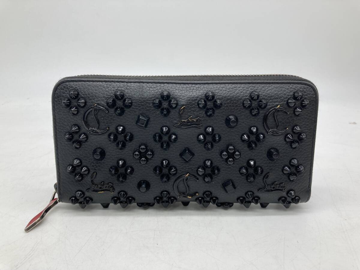 京都6★ Christian Louboutin クリスチャンルブタン スタッズ 長財布 ラウンドファスナー ブラック 箱付き_画像2