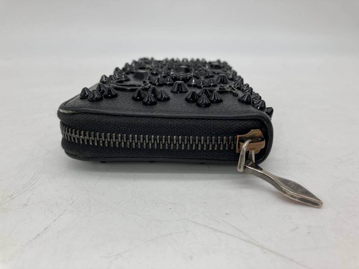京都6★ Christian Louboutin クリスチャンルブタン スタッズ 長財布 ラウンドファスナー ブラック 箱付き_画像4