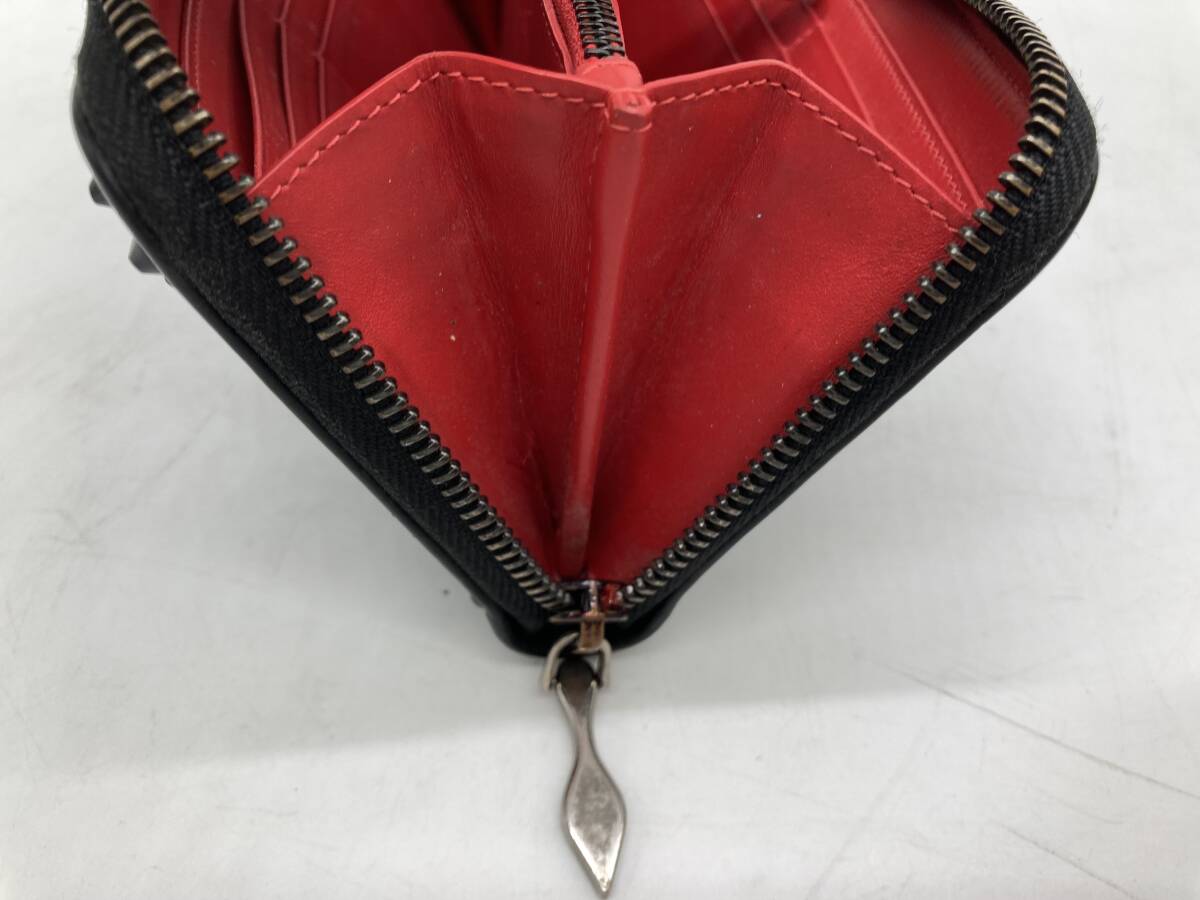 京都6★ Christian Louboutin クリスチャンルブタン スタッズ 長財布 ラウンドファスナー ブラック 箱付き_画像8