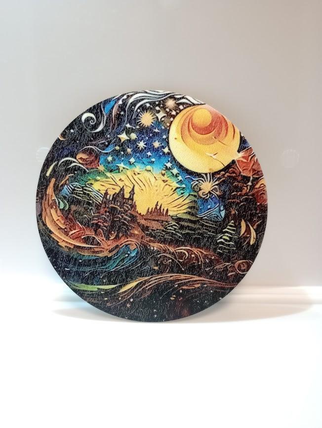 月と明るい夜空　木製コースターC_画像1