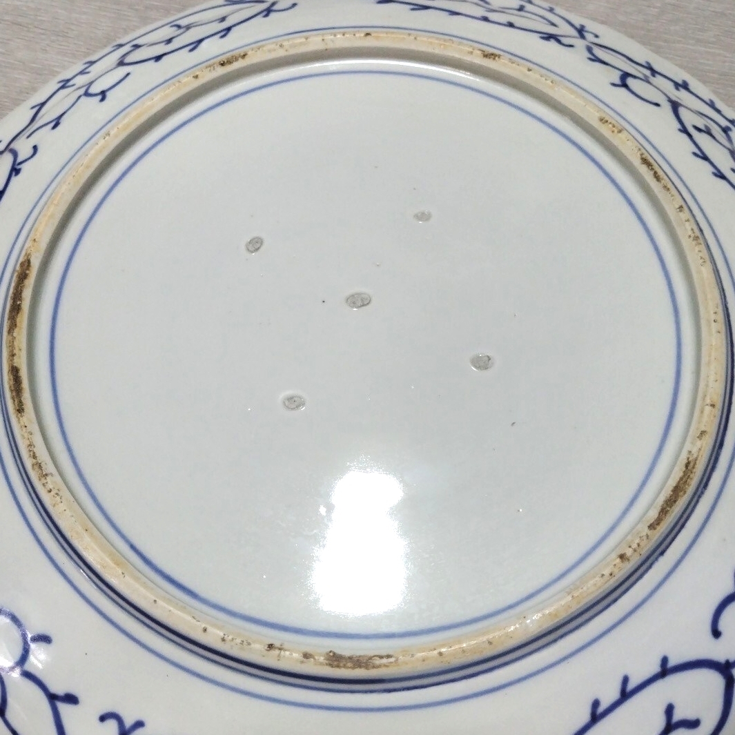 細密豪華◆飾り皿 44cm 染付 植物柄 線描き 大皿 唐草文/ボタニカル 染付線描大皿/古美術 古伊万里/美術工芸/江戸 幕末 明治 唐草/sskwart_画像10