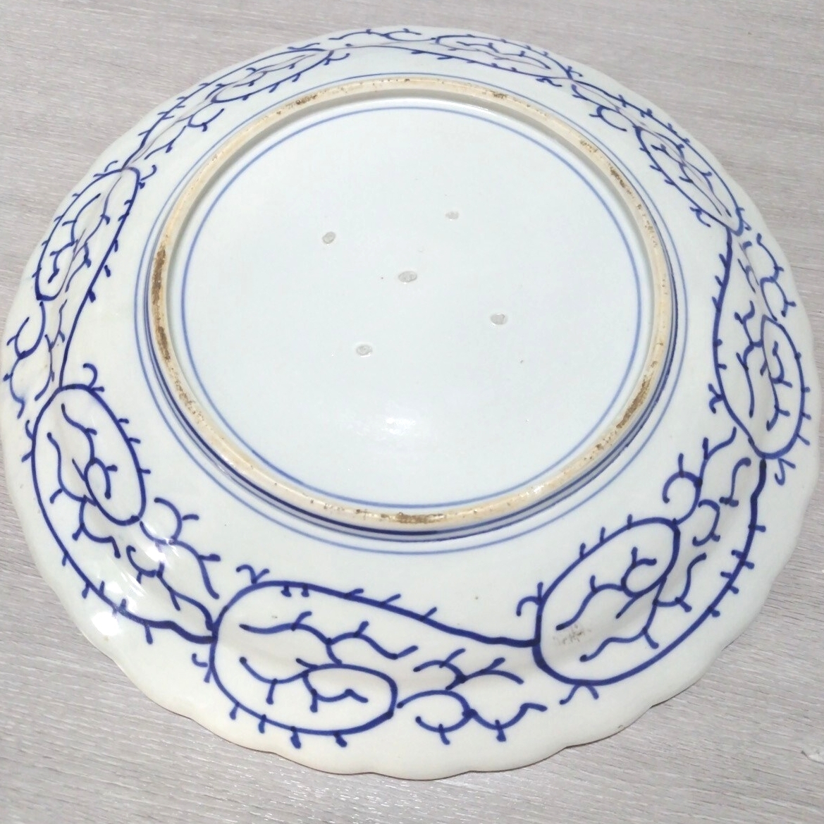 細密豪華◆飾り皿 44cm 染付 植物柄 線描き 大皿 唐草文/ボタニカル 染付線描大皿/古美術 古伊万里/美術工芸/江戸 幕末 明治 唐草/sskwart_画像7