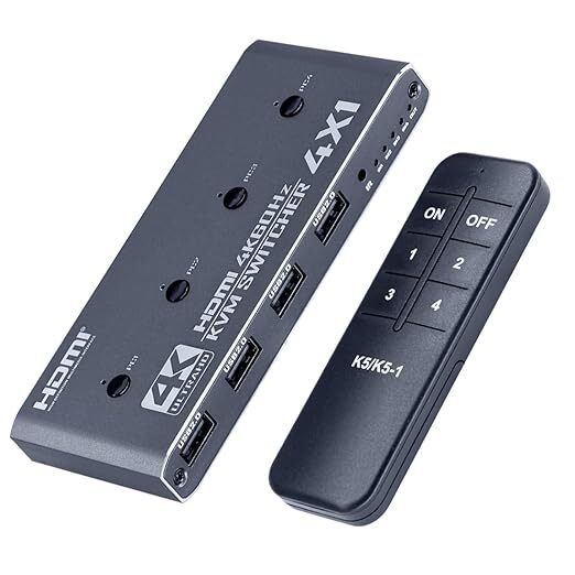 1140 KVMスイッチ 4K HDMI USB 切替器 4ポート(PC4台用)4K@60Hz HDMI2.0 HDCP2.2 簡単接続 ドライバー不要 USBケーブル付き_画像2