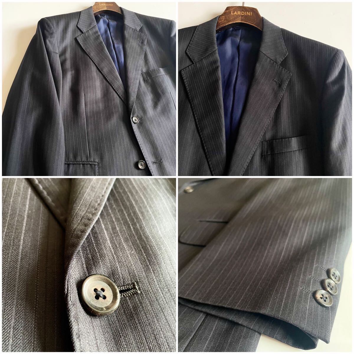ErmenegildoZegna ゼニア エレクタ生地 ウール100 ブラック ストライプ柄 セットアップスーツ BB4 L相当 大きめサイズ 裏地ネイビー 紳士服_画像3