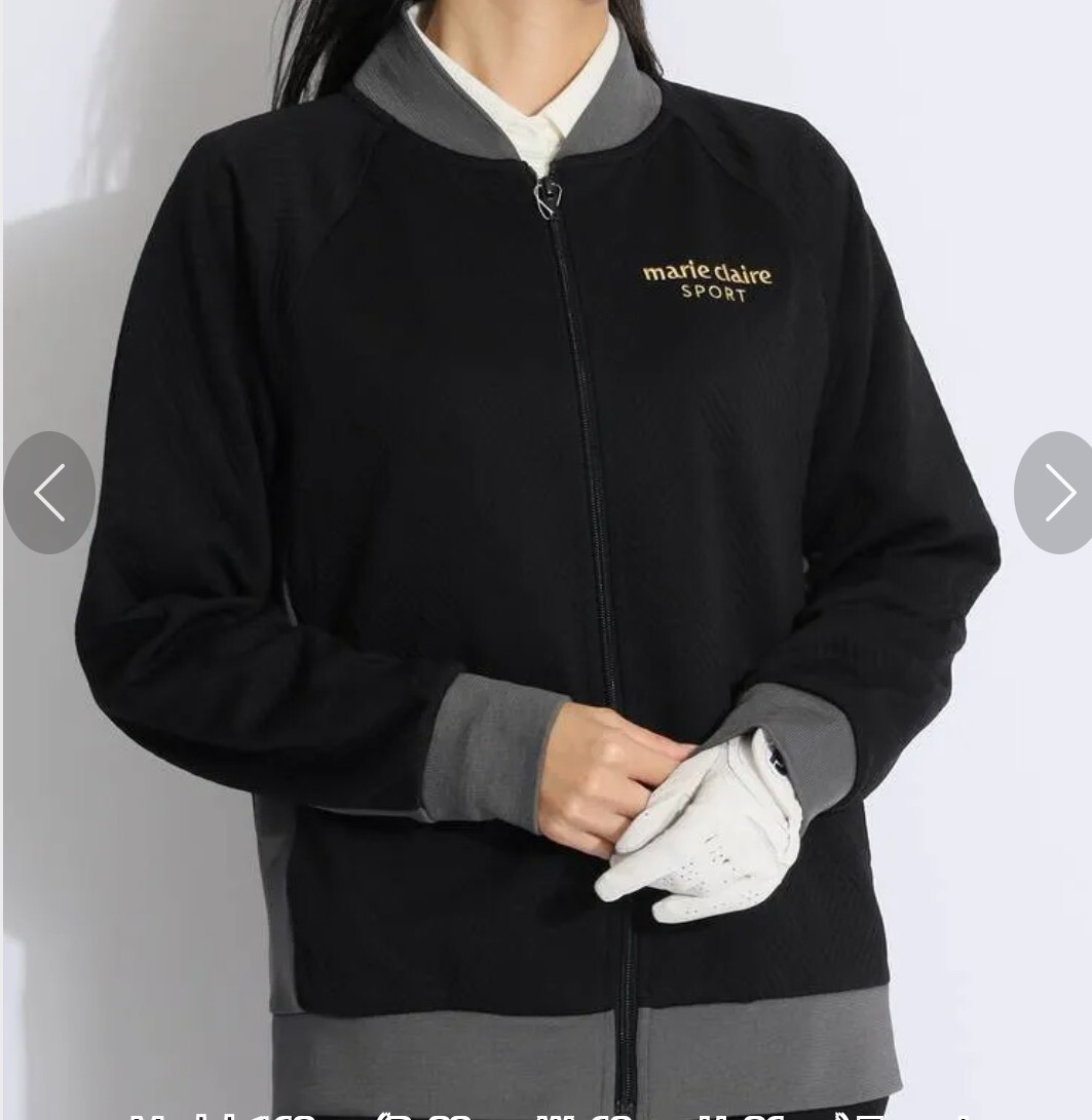 【Mサイズ】新品 マリクレールスポール ゴルフ フルジップ ジャガードブルゾン ジャケット トップス 黒 レディース ゴルフウェア_画像7