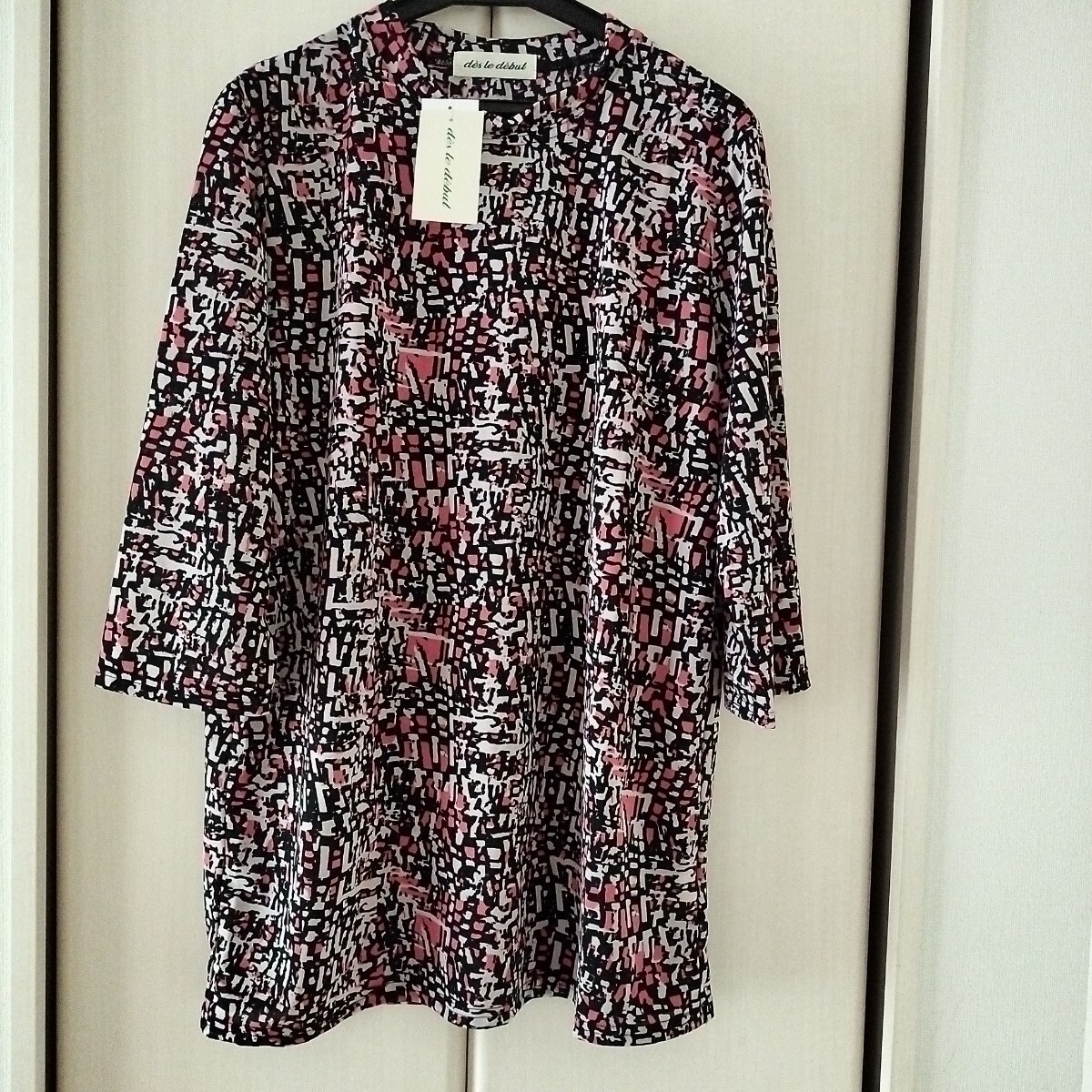 【M～Lサイズ】新品 七分袖 チュニック カットソー レディース トップス ミセス　ハイネック　船場ニット　118322　ピンク　黒_画像1