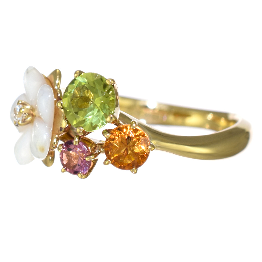 新品同様 タサキ 7号 フラワー リング 指輪 K18ゴールド ダイヤモンド 0.01ct シェル カラーストーン TASAKI_画像2