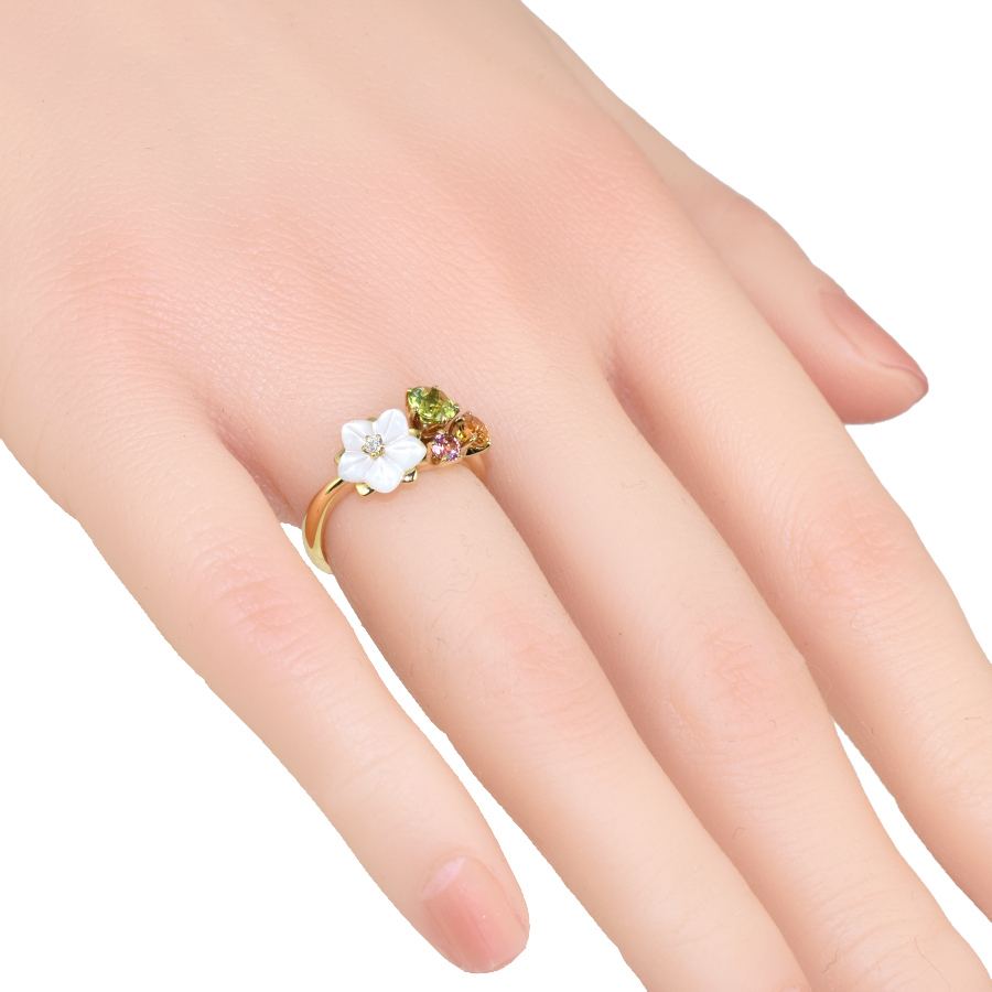 新品同様 タサキ 7号 フラワー リング 指輪 K18ゴールド ダイヤモンド 0.01ct シェル カラーストーン TASAKI_画像5