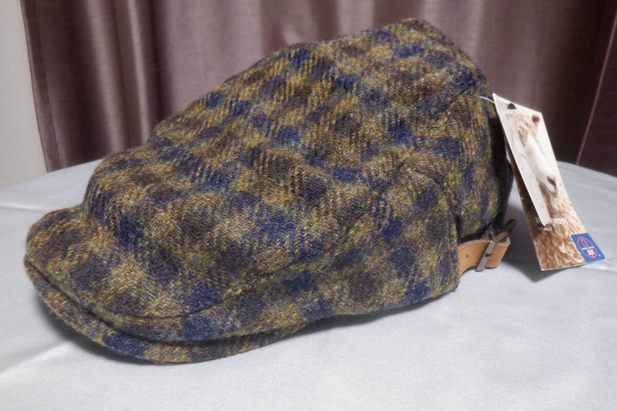 ハンチング 帽子 ウール ハンチング帽 チェック柄 メンズ 未使用 定価5900円_画像1