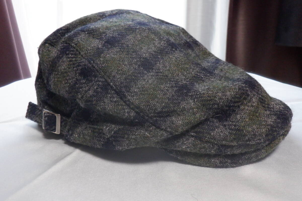 ハンチング 帽子 ウール ハンチング帽 チェック柄 グリーン×グレー メンズ 未使用 定価4400円_画像1