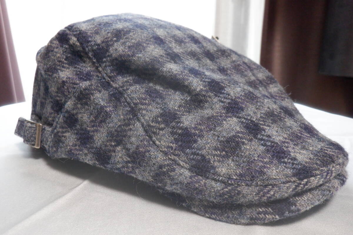 ハンチング 帽子 ウール ハンチング帽 チェック柄 ネイビー×グレー メンズ 未使用 定価4400円_画像1