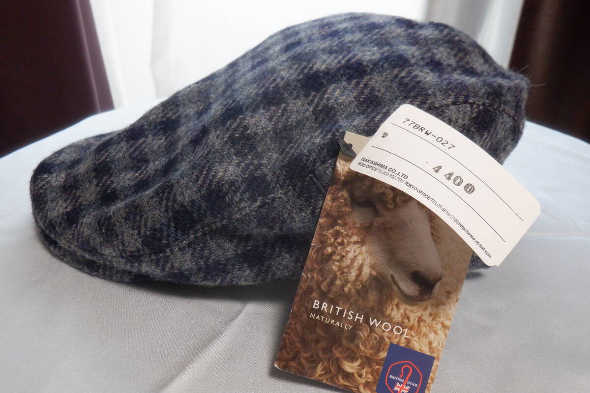 ハンチング 帽子 ウール ハンチング帽 チェック柄 ネイビー×グレー メンズ 未使用 定価4400円_画像3