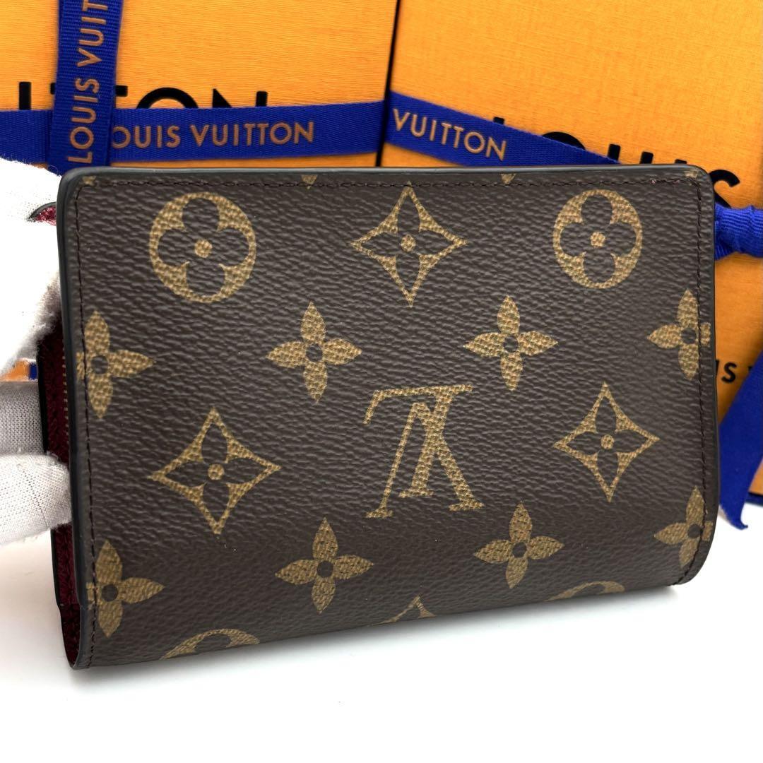 ☆極美品☆Louis Vuitton ルイヴィトン ポルトフォイユジュリエット モノグラム フューシャ 二つ折り財布 茶 赤 レディース レッド ピンク_画像2