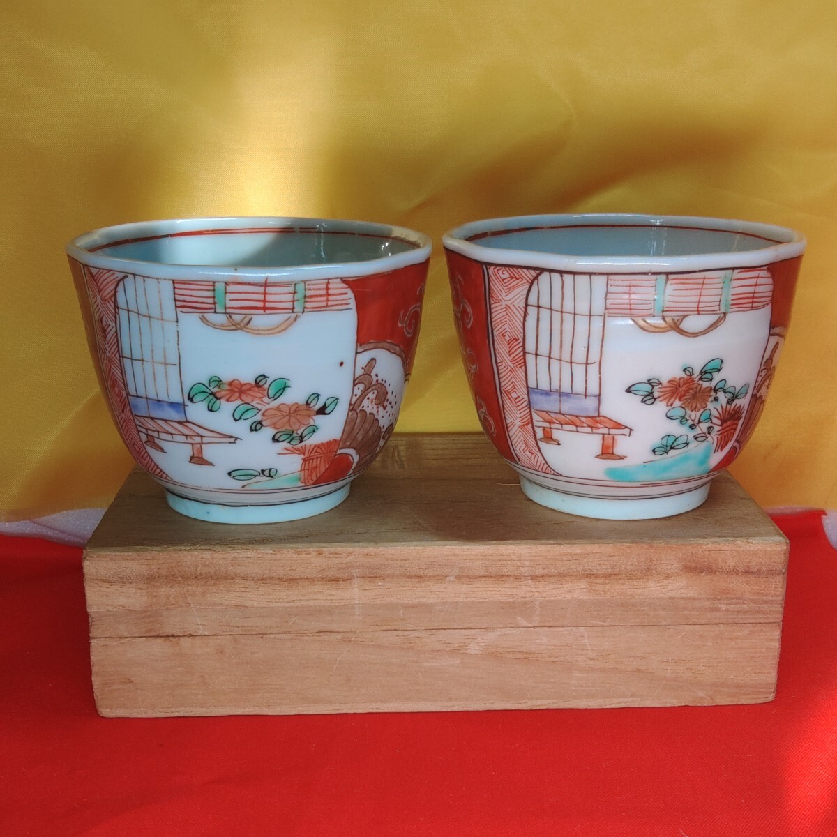  старый Imari соба чашка саке цветная роспись золотая краска чашка направление есть 