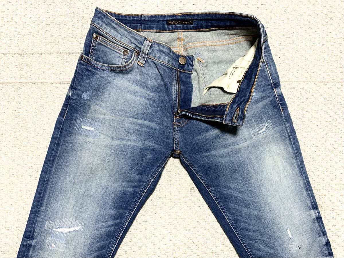 極上:Nudie Jeans.スーパーストレッチ スキニー デニム 31×30(Skinny Lin Authentic Repair/W81股下78/チェーンステッチ/april77 diesel)_画像3
