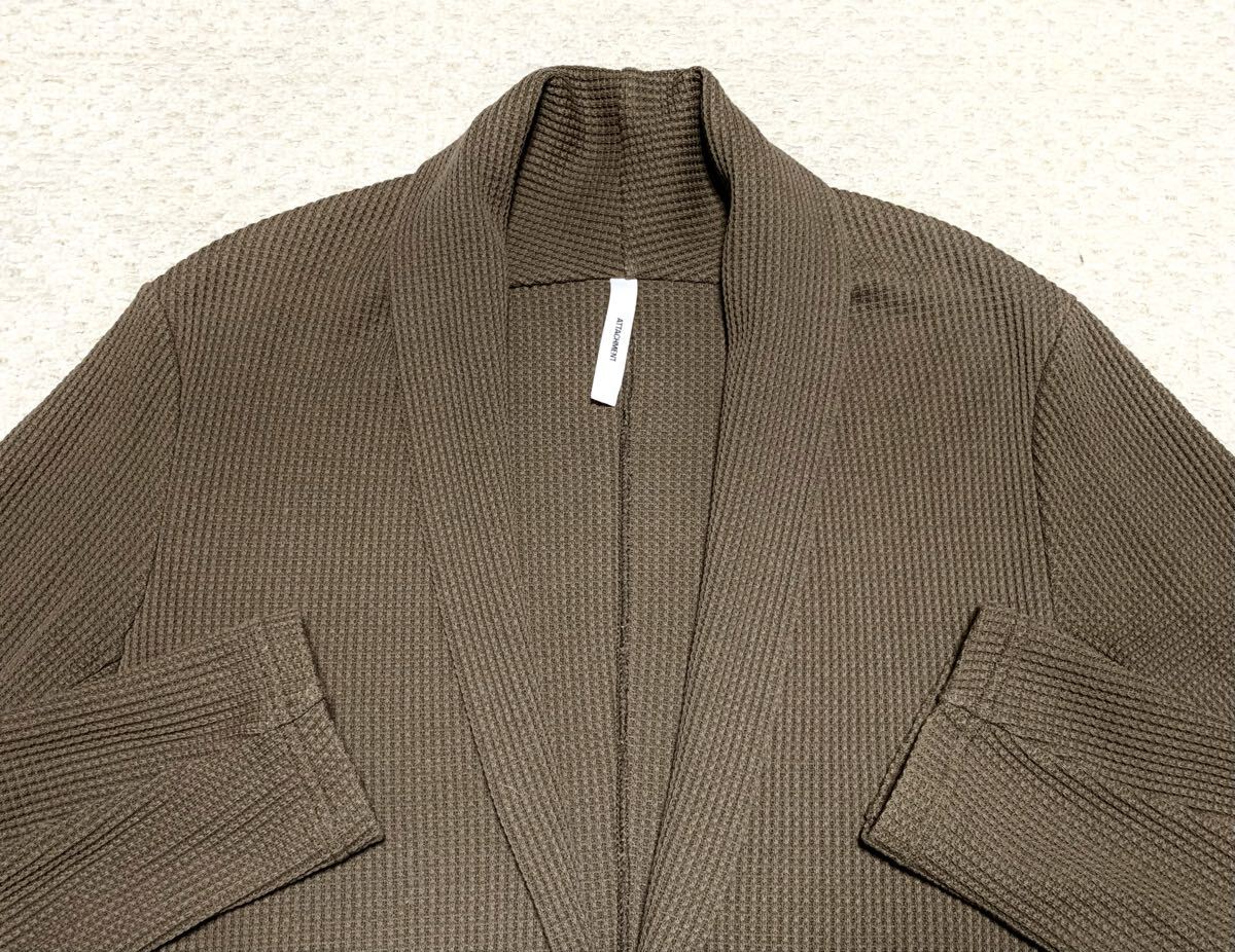 新品同様:アタッチメント.ショールカラー コットン シルキーワッフル ニット 1B ジャケット 1(肩45幅53丈71/カズユキクマガイ tornado mart