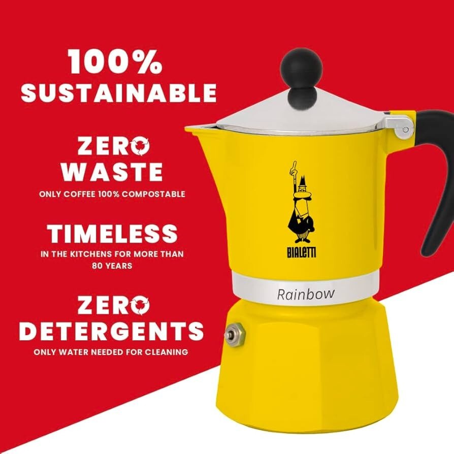 【新品】BIALETTI ビアレッティ●イタリア マキネッタ レインボー 6カップ用 直火式●イエロー●コーヒー エスプレッソメーカー●9949円_画像5