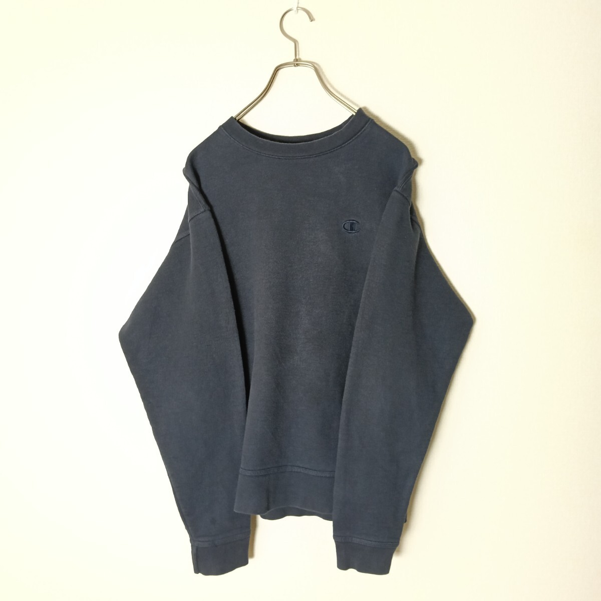 Champion ECO 長袖 スウェット トレーナー L 刺繍ロゴ B183 裏起毛 リブ ベーシックカラー ナチュラルカラー ダークトーン_画像3