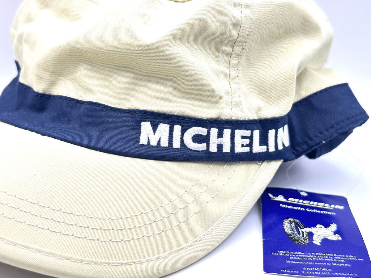 7-18 未使用 MICHELIN ミシュラン ツイル ワーク キャップ 帽子 ベージュ ネイビー ワッペン _画像2