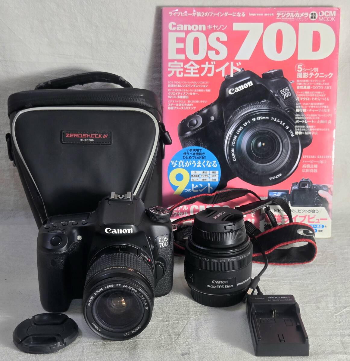 ★完動美品!★ Canon EOS 70D キャノン ダブルレンズセット マクロレンズ EF28-80mm + EF-S35mm MACRO 純正充電器・バッグ・ガイド本付_画像1