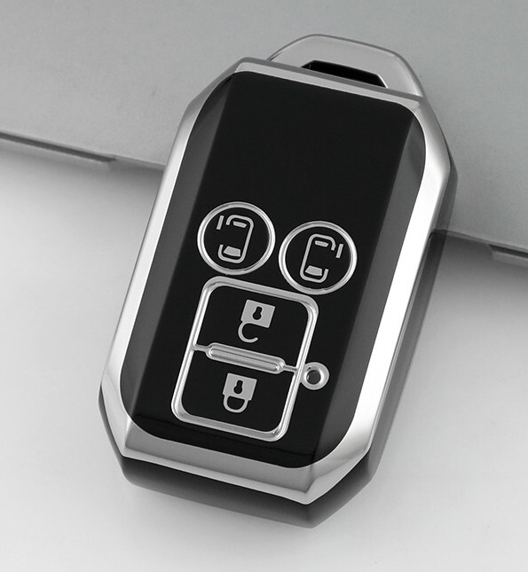 スズキ スペーシア キーケース キーホルダー 4ボタン ブラック シルバー_画像1