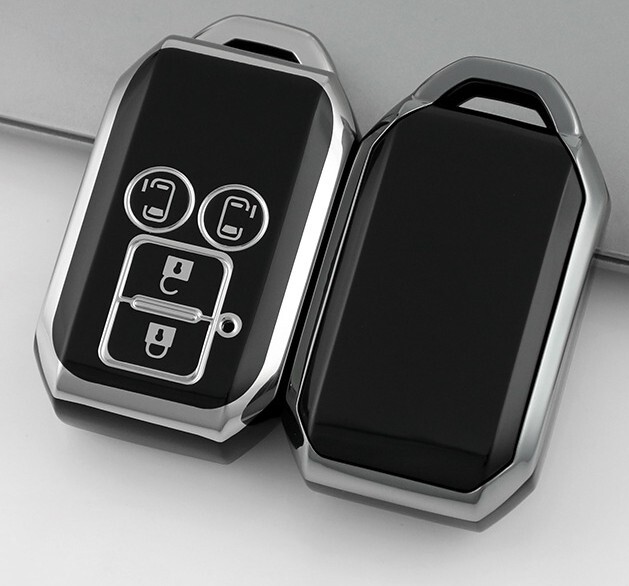 スズキ スペーシア キーケース キーホルダー 4ボタン ブラック シルバー_画像2